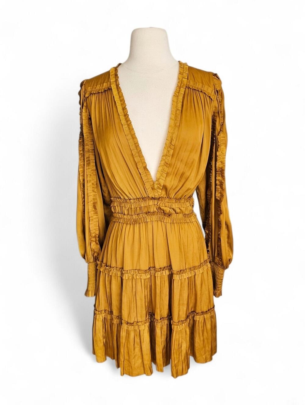 Ulla Johnson Amara Long Balloon Sleeve Dress in Golden Rod Yellow Size 8